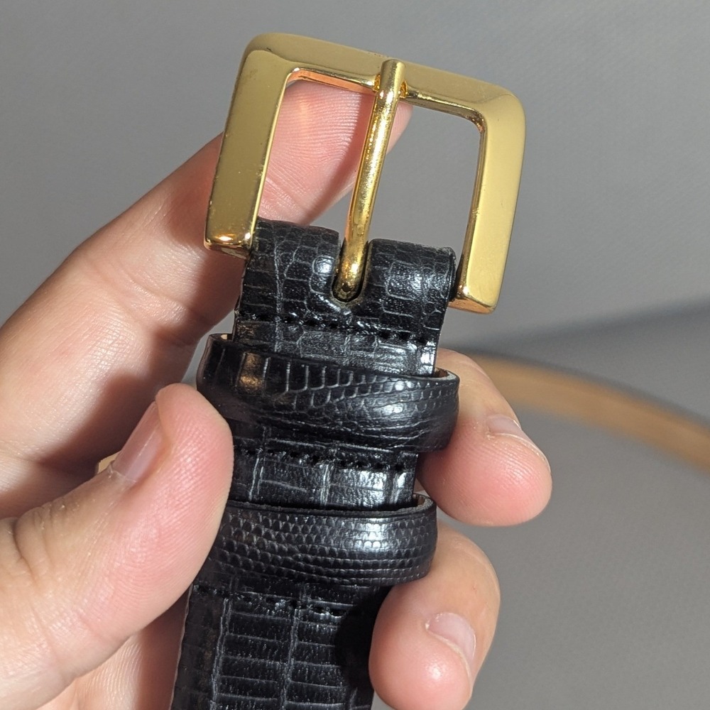 NWT Talbots Black Lizard Embossed Leather Belt Gold Buckle Italy 3X 6016W - Picture 6 of 7